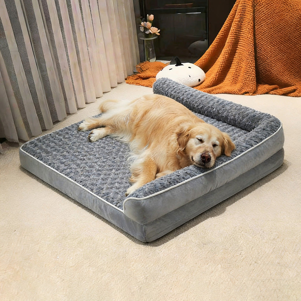 Removable And Washable L-Shaped Pet Sofa Dog Bed With Sponge Padding And Rose Velvet For Warmth