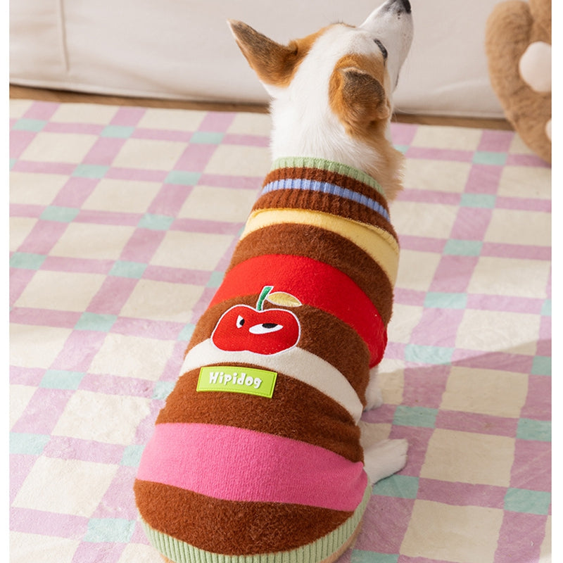 Pet Clothing, Corgi Special Rainbow Apple Striped Autumn And Winter Warm Medium-sized Dog Pullover Sweater, Dog Clothing