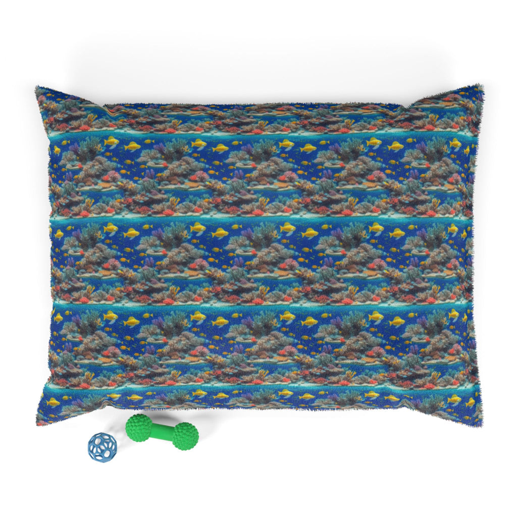 Sunlit Reef Mosaic with Golden Fish Shoals - Pet Bed Pet Zen