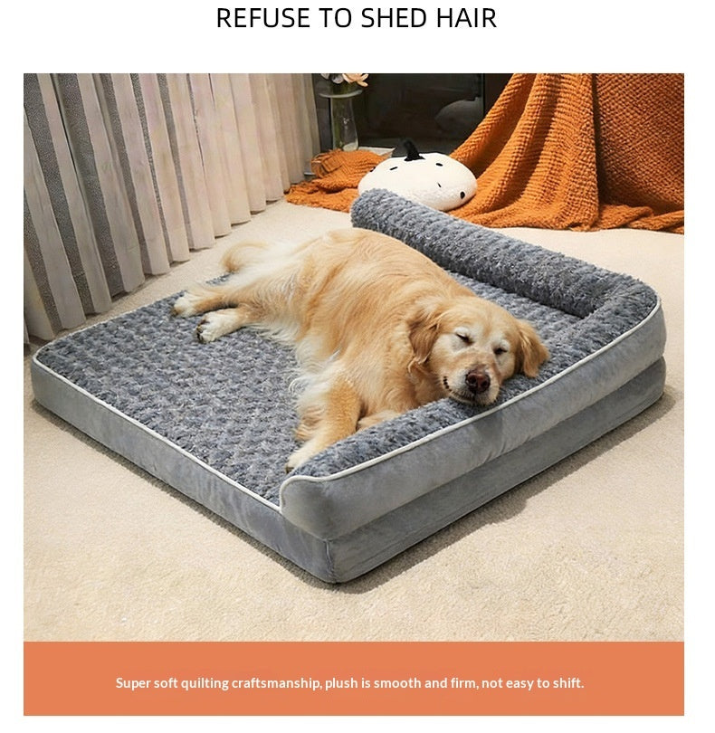 Removable And Washable L-Shaped Pet Sofa Dog Bed With Sponge Padding And Rose Velvet For Warmth