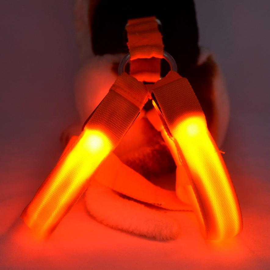 Dog Leashing Vest With Led Illuminated Chest Back