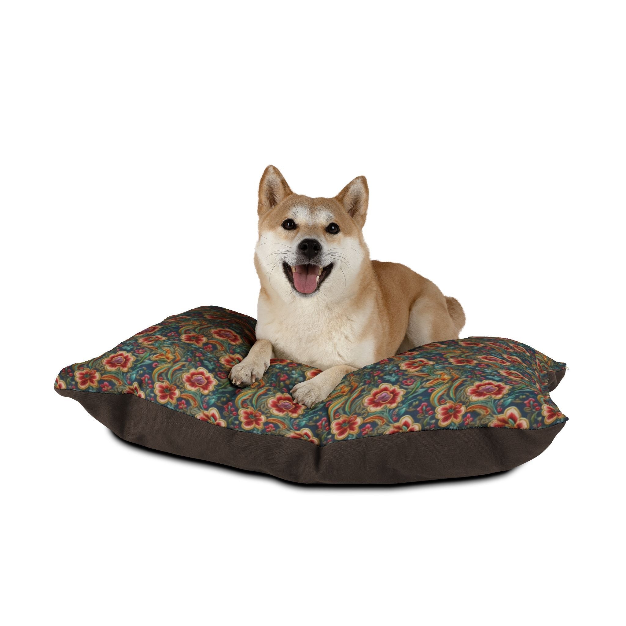 Crimson Blossoms on Teal Vintage Brocade Pattern - Pet Bed Pet Zen