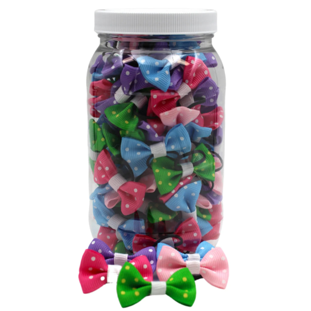 GD101 | 50-100 Groomers Dinky dog / cat bow jar Polka Dot|Pets Ribbons