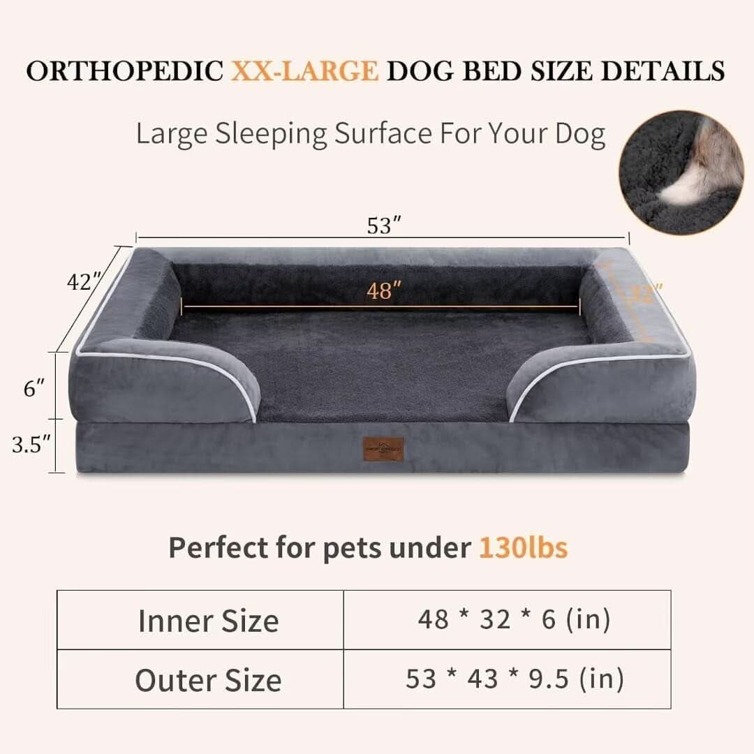 Waterproof Orthopedic Foam Dog Bed Extra Large Dark Grey