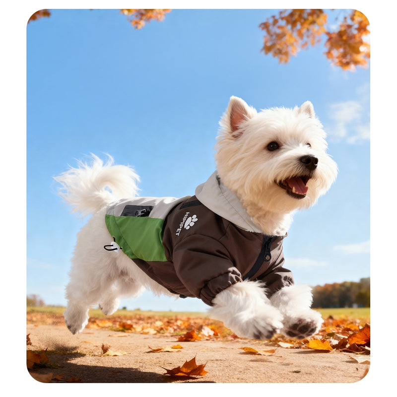 Waterproof Dog Outdoor Jacket With Hood & Multiple Pockets, Reflective Pet Hiking Coat With Leash Ring