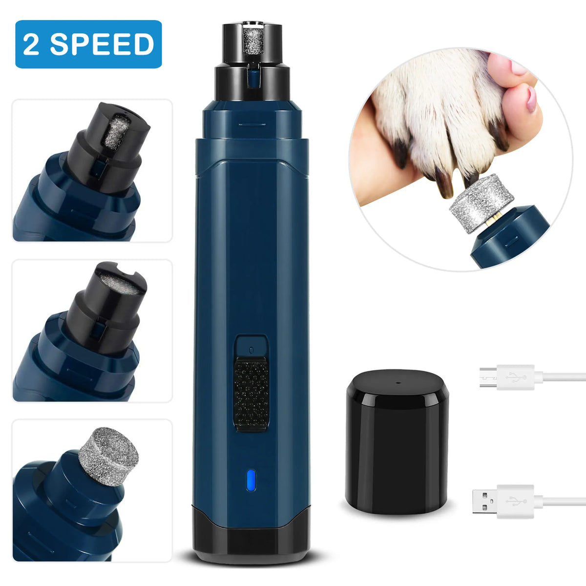 Dog Nail Grinder 2 Speeds Quiet USB Rechargeable Pet