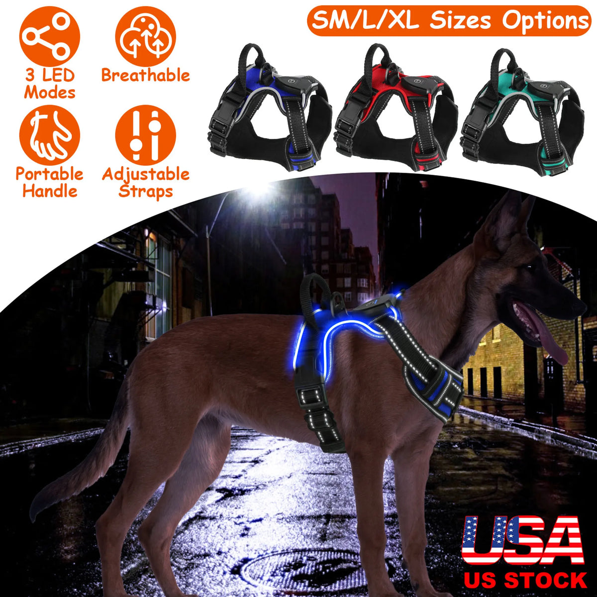 Light Up Dog Harness Rechargeable LED