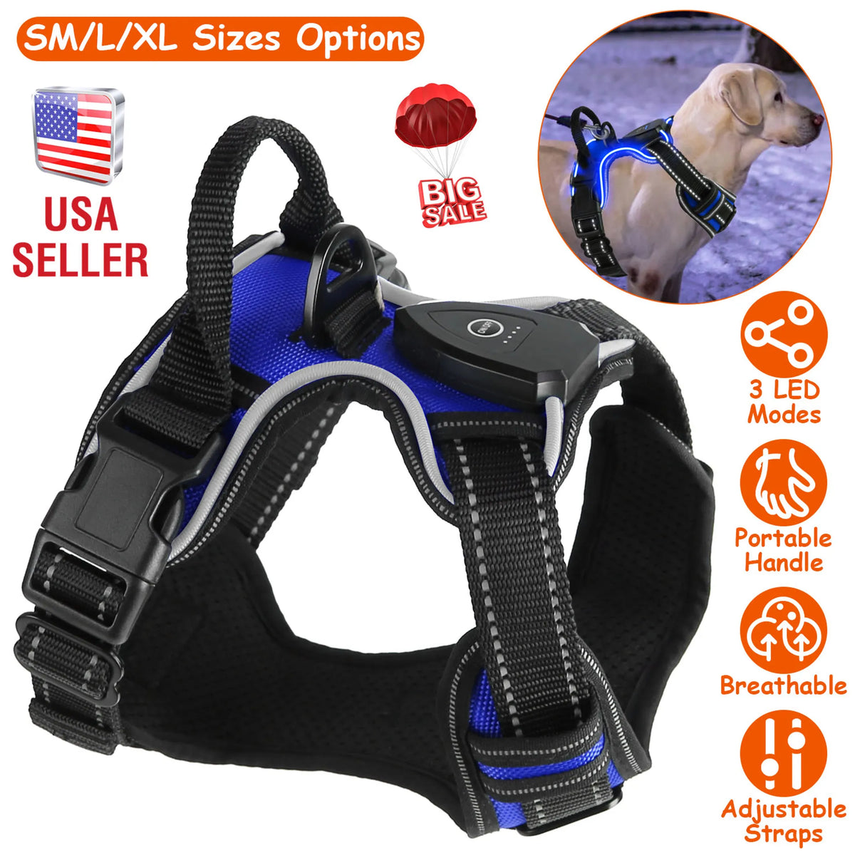 Light Up Dog Harness Rechargeable LED