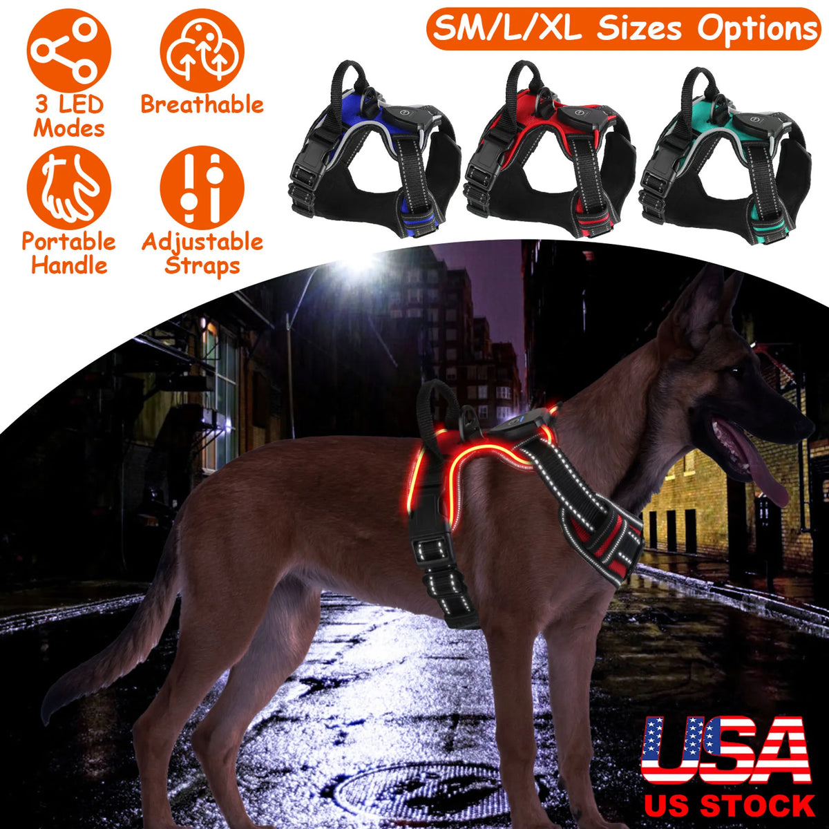 Light Up Dog Harness Rechargeable LED