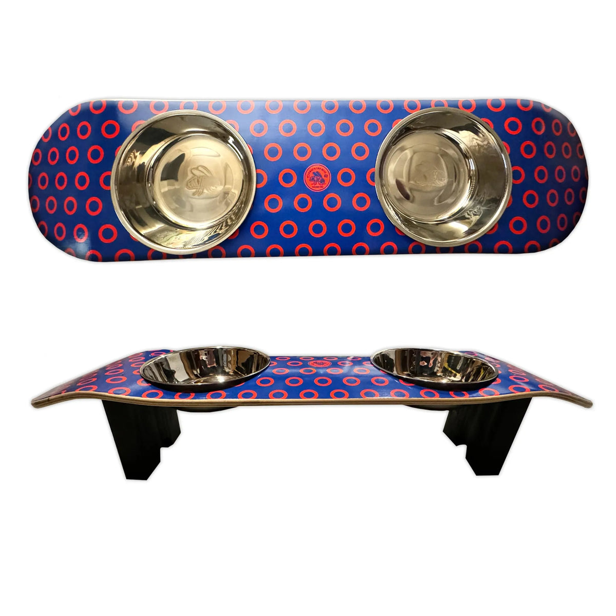 Phunky Donuts - Elevated Skateboard Dog Feeding Stand with 2 Bowls