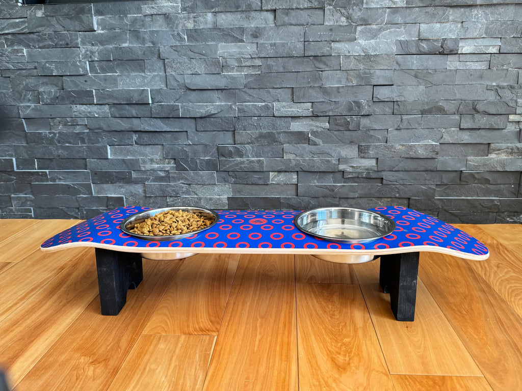 Phunky Donuts - Elevated Skateboard Dog Feeding Stand with 2 Bowls