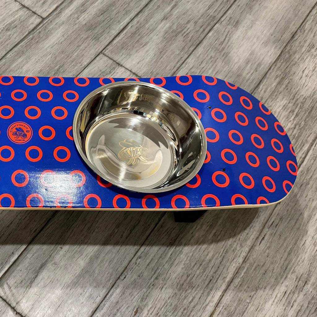 Phunky Donuts - Elevated Skateboard Dog Feeding Stand with 2 Bowls