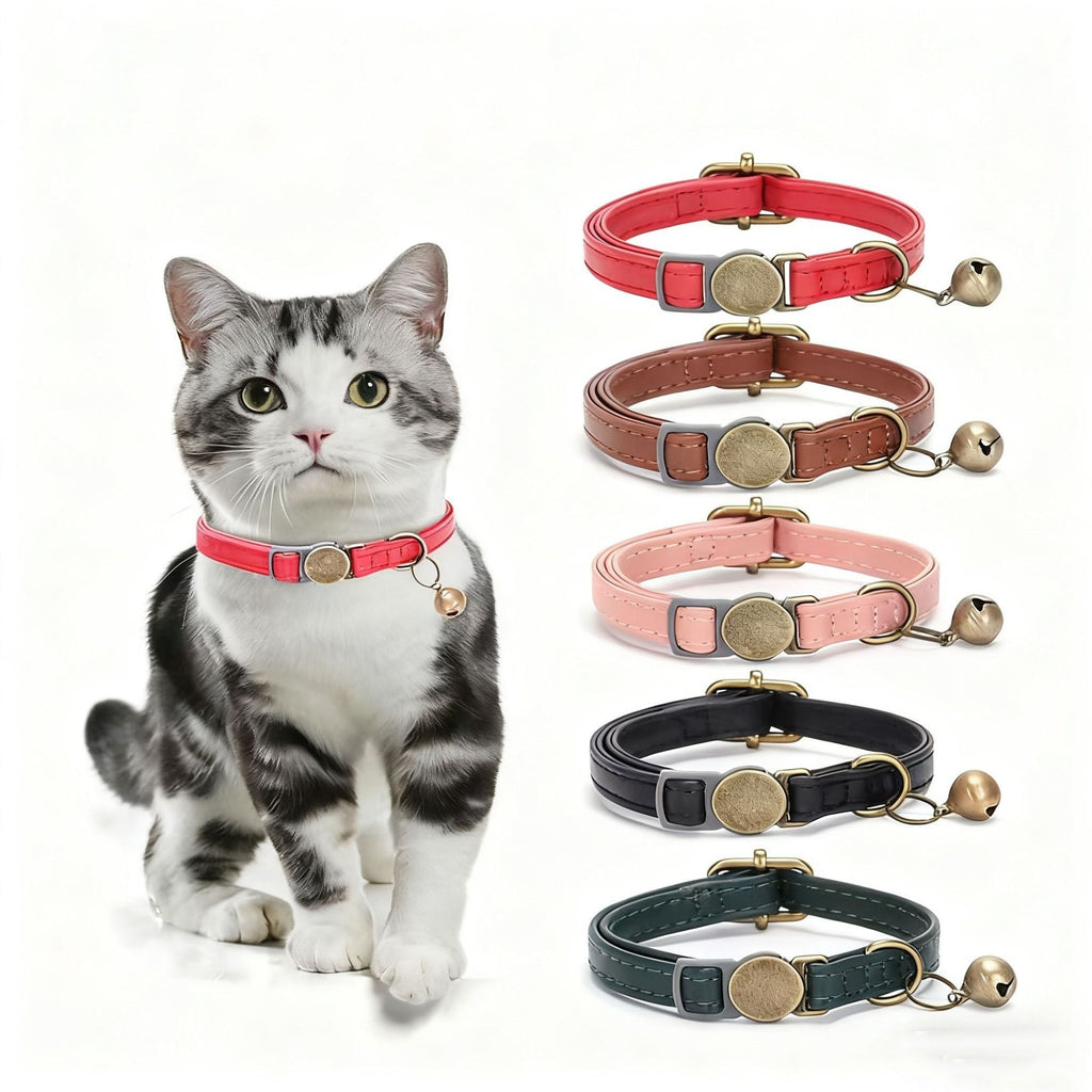 Retro Style Durable Leather Cat Pet Collar