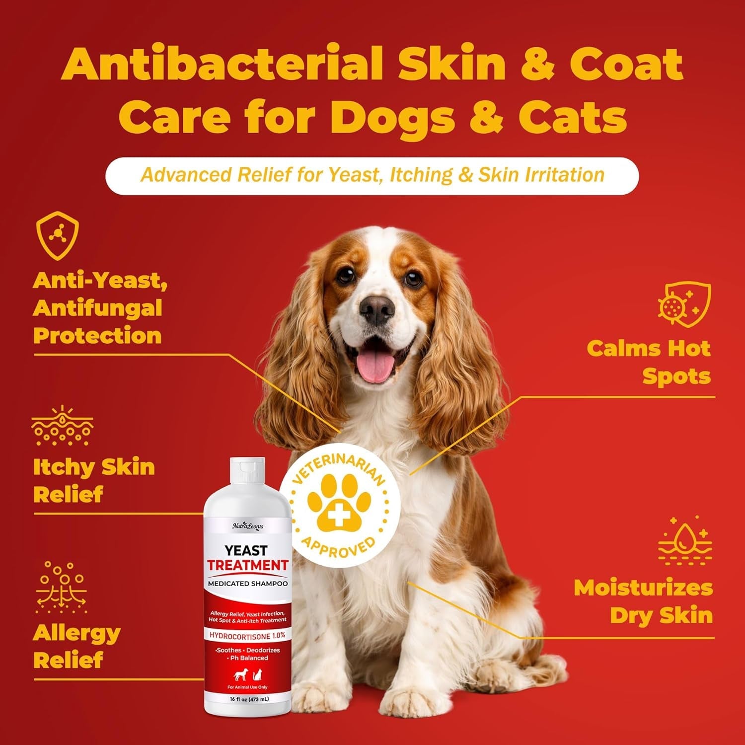 Anti Itch Dog Shampoo Yeast Infection Hot Spot Allergy Relief 16oz