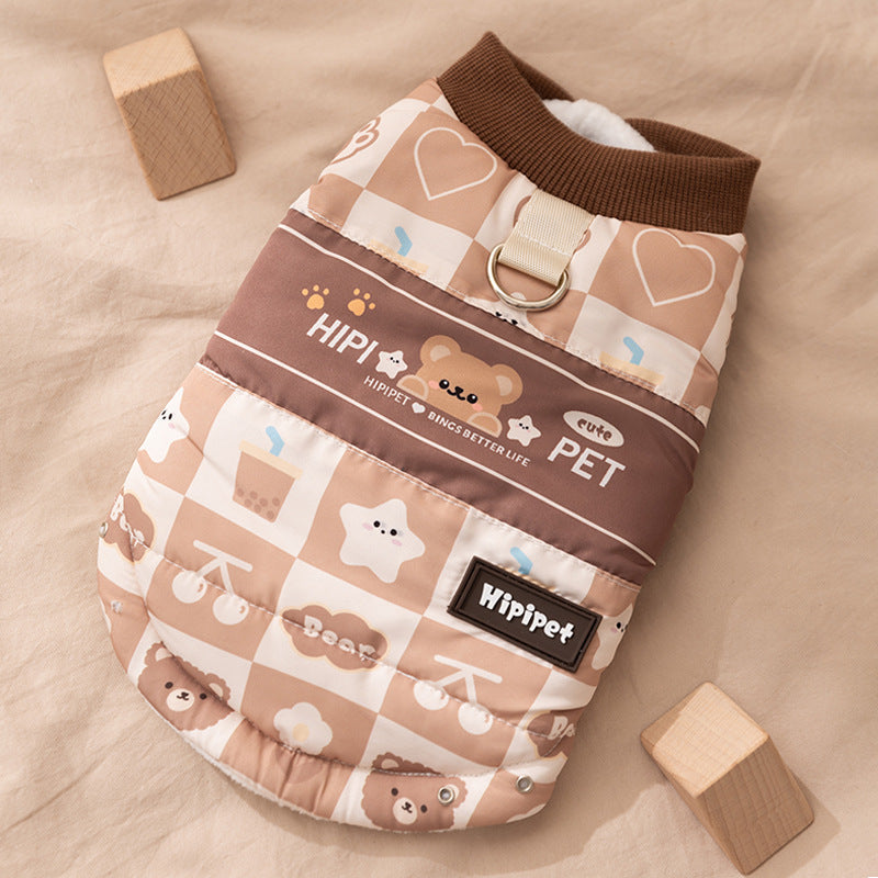 Thick And Warm Two-legged Cotton-padded Clothes For Cats In Autumn And Winter, Fully Printed Retro And Traceable Vests. Dog Pet Clothing