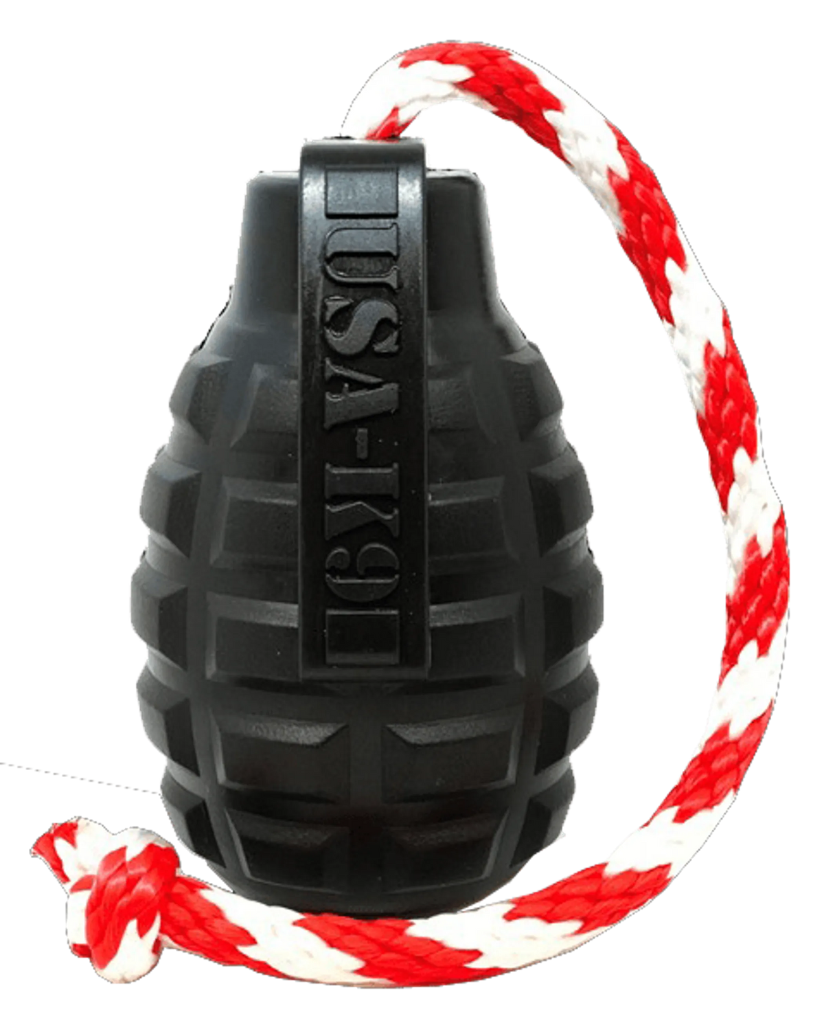 USA-K9 Grenade Durable Rubber Chew Toy, Treat Dispenser, Reward Toy, Tug Toy, and Retrieving Toy