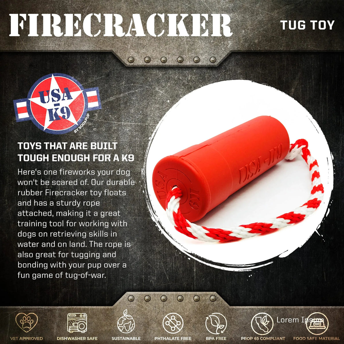 USA-K9 Firecracker Durable Rubber Floating Training Dummy