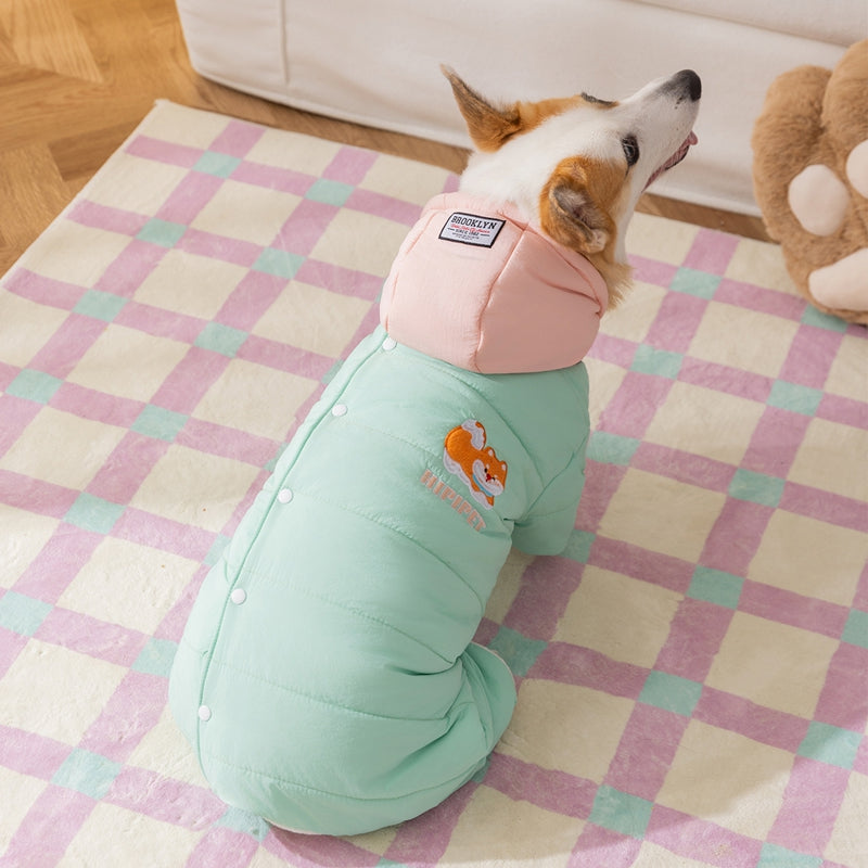 Autumn And Winter Corgi Dog Clothes With Removable Caps, Thick And Warm Four-legged Cotton Clothes, Medium-sized Dog Pet Clothing