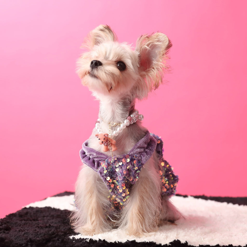Female Dog Clothes Autumn Dress Velvet Sequins