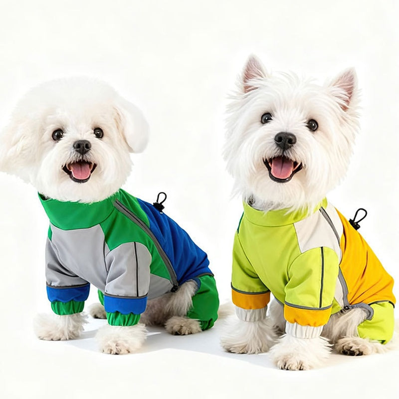 Reflective Color Block Dog Jumpsuit, Waterproof Four-legged Pet Outdoor Coat, Adjustable Design Small Dog Fleece Down Jacket