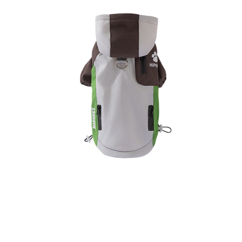 Waterproof Dog Outdoor Jacket With Hood & Multiple Pockets, Reflective Pet Hiking Coat With Leash Ring
