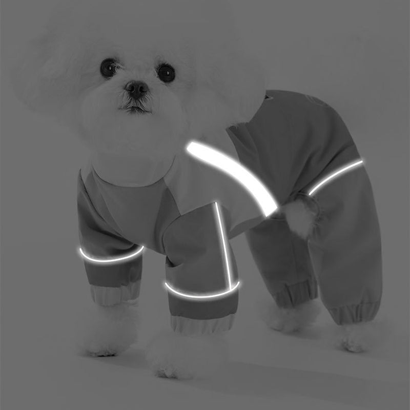 Reflective Color Block Dog Jumpsuit, Waterproof Four-legged Pet Outdoor Coat, Adjustable Design Small Dog Fleece Down Jacket
