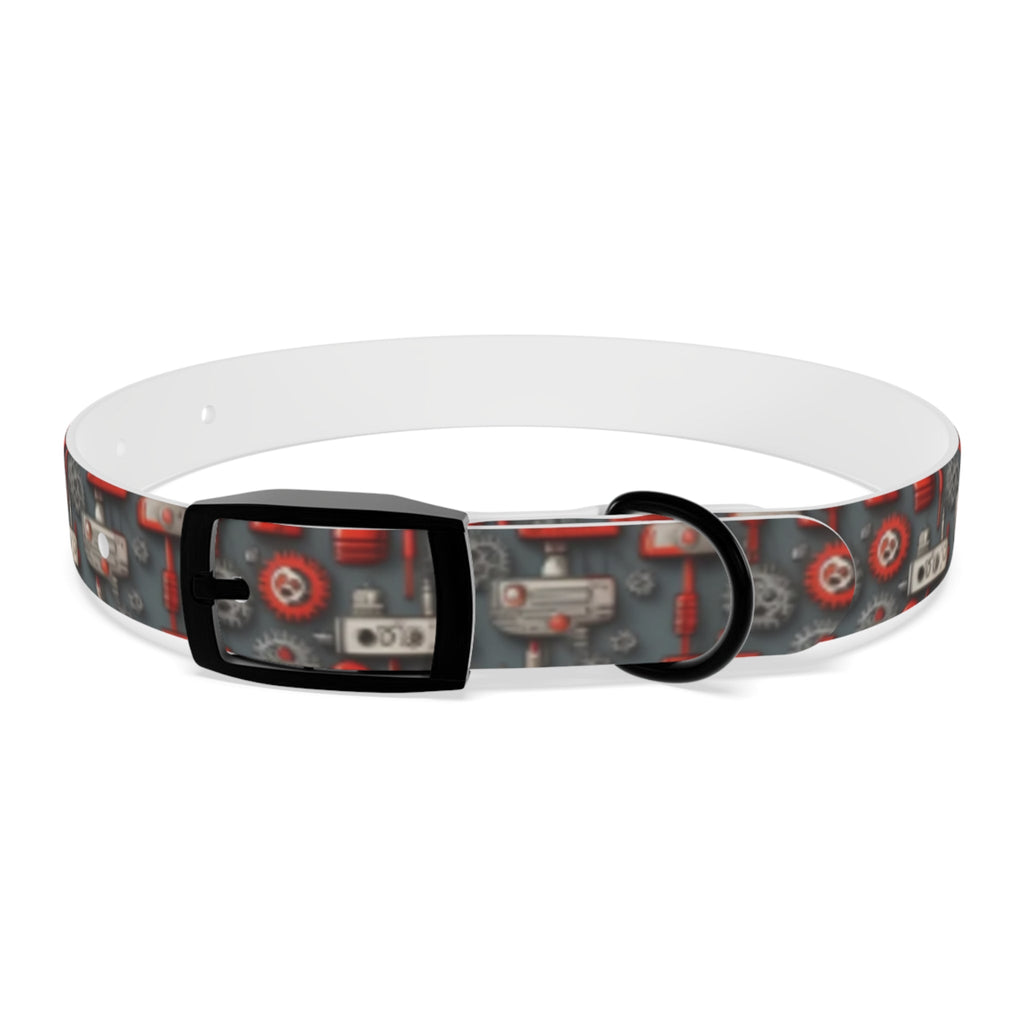Crimson Cogs and Circuitry Pattern - Pet Collar Pet Zen