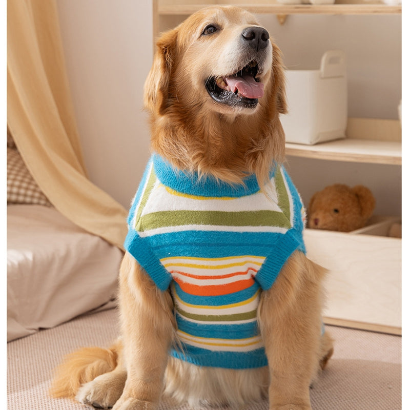 New Dog Clothes For Autumn And Winter Simple And Versatile Striped Sweater Sleeveless Golden Retriever Pet Clothes