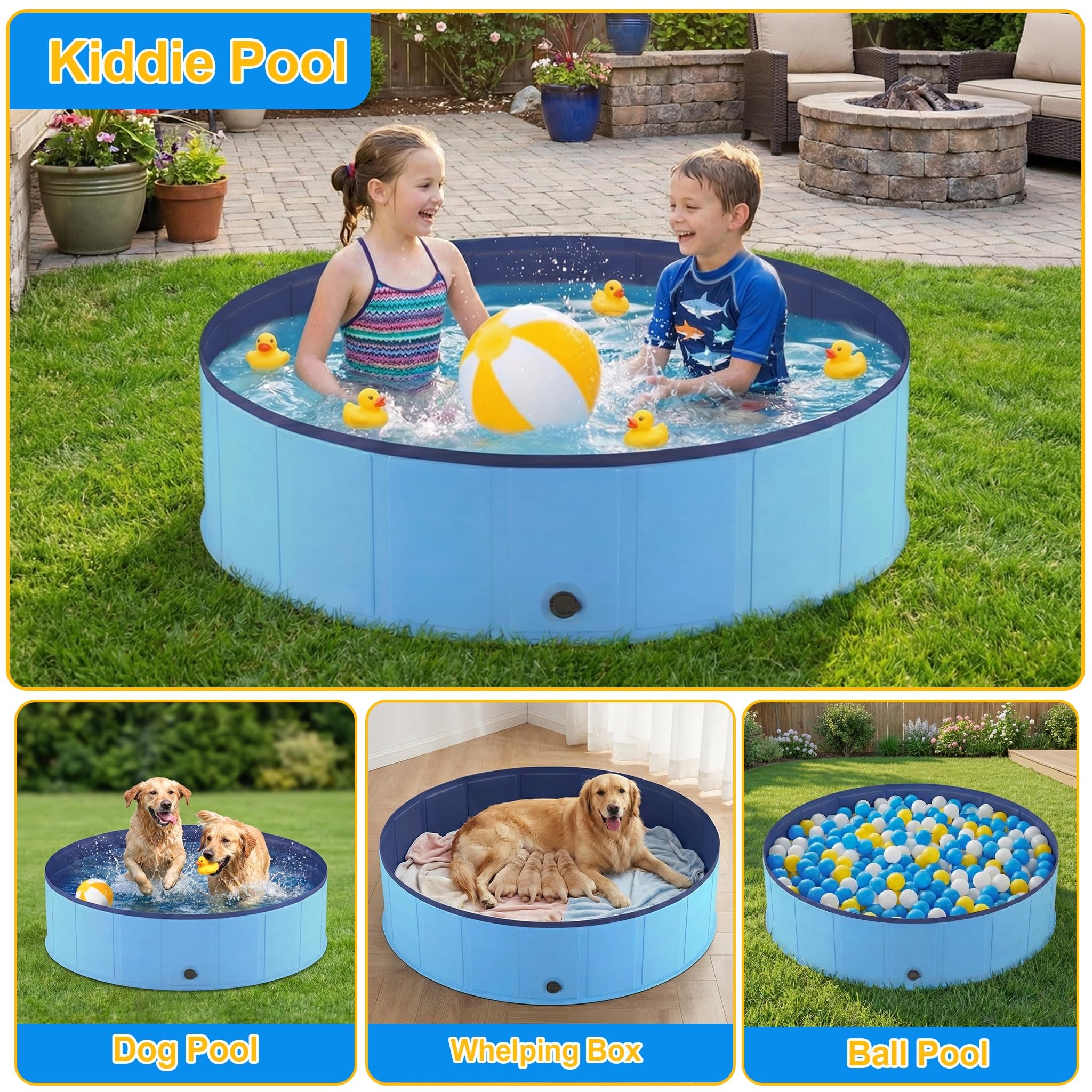 Foldable Dog Pool, Collapsible Dog Swimming Pool Hard Plastic Portable Pets Bath Tub For Dogs And Cats, Pet Wading Pool For Indoor Outdoor Backyard