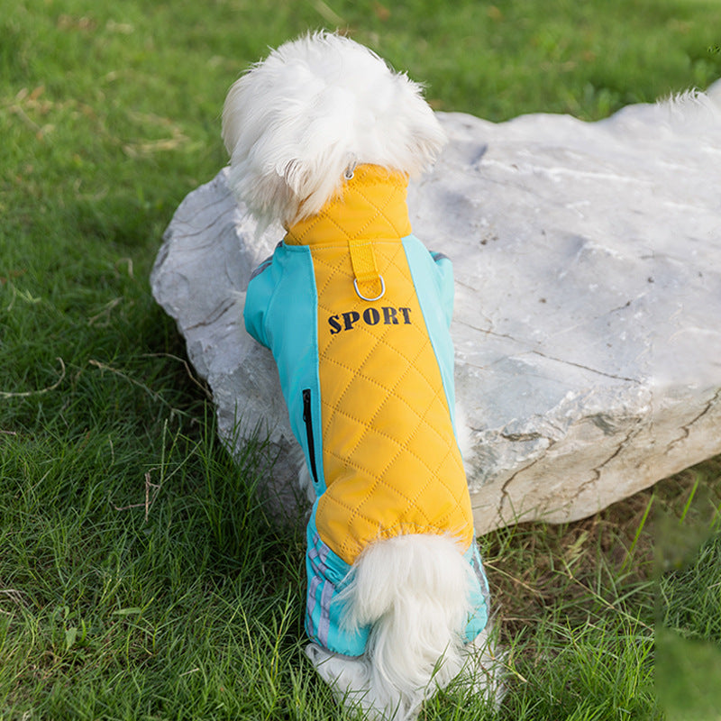 Autumn And Winter Dog Clothing Small And Medium Sized Dog West Highland Bichon Frise Down Jacket With Fleece For Warmth, Pet Four Legged Cotton Jacket