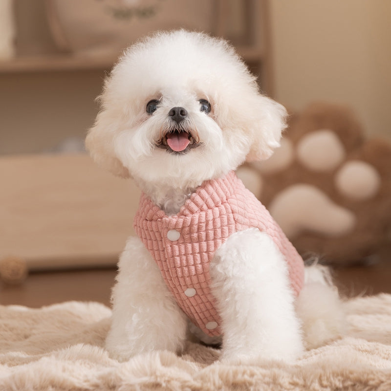 Thick And Warm Dog Clothes For Autumn And Winter, Small And Medium-sized Dog Teddy Bichon, Checked Corduroy Vest, Pet Cotton Coat