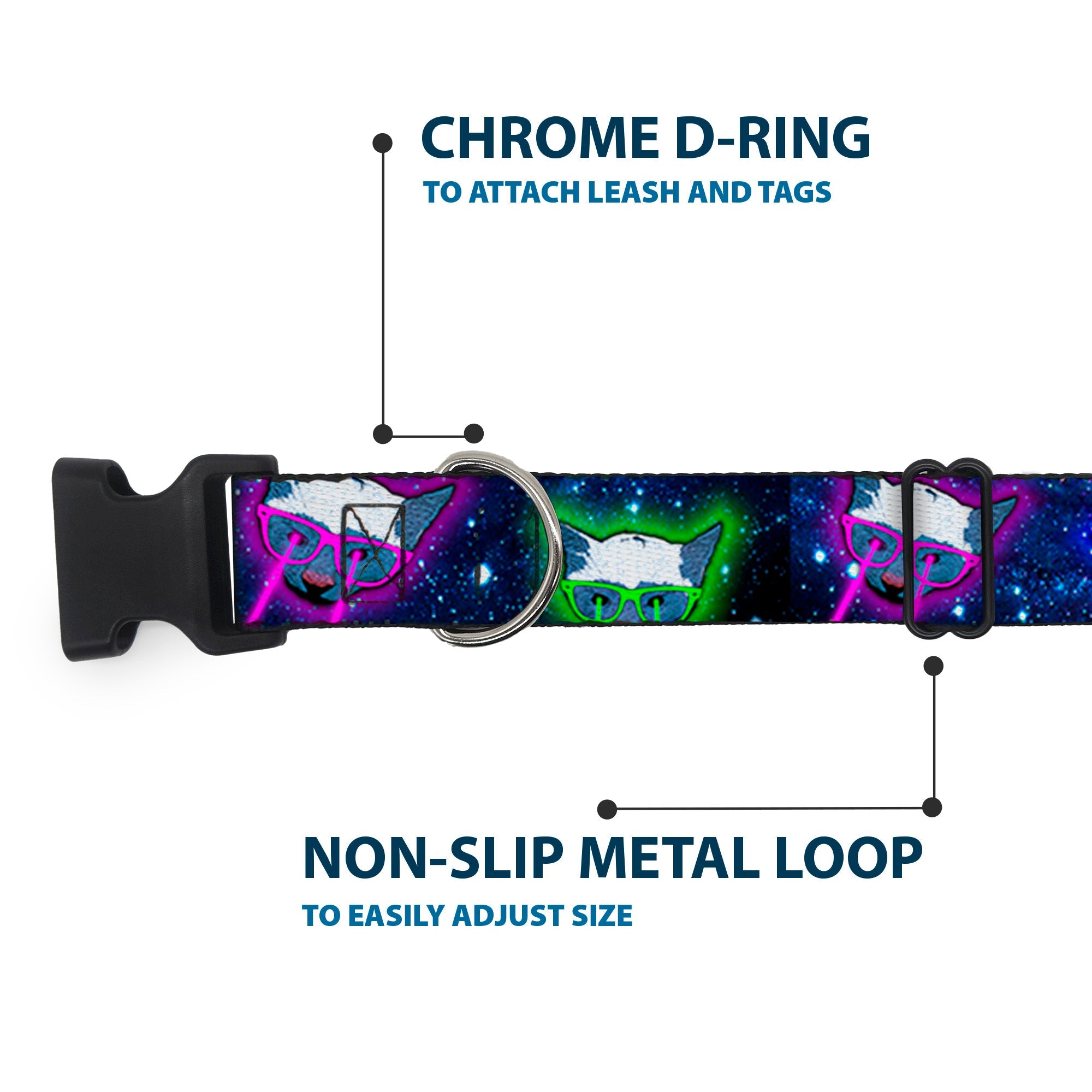 Plastic Clip Collar - Laser Eye Cats in Space