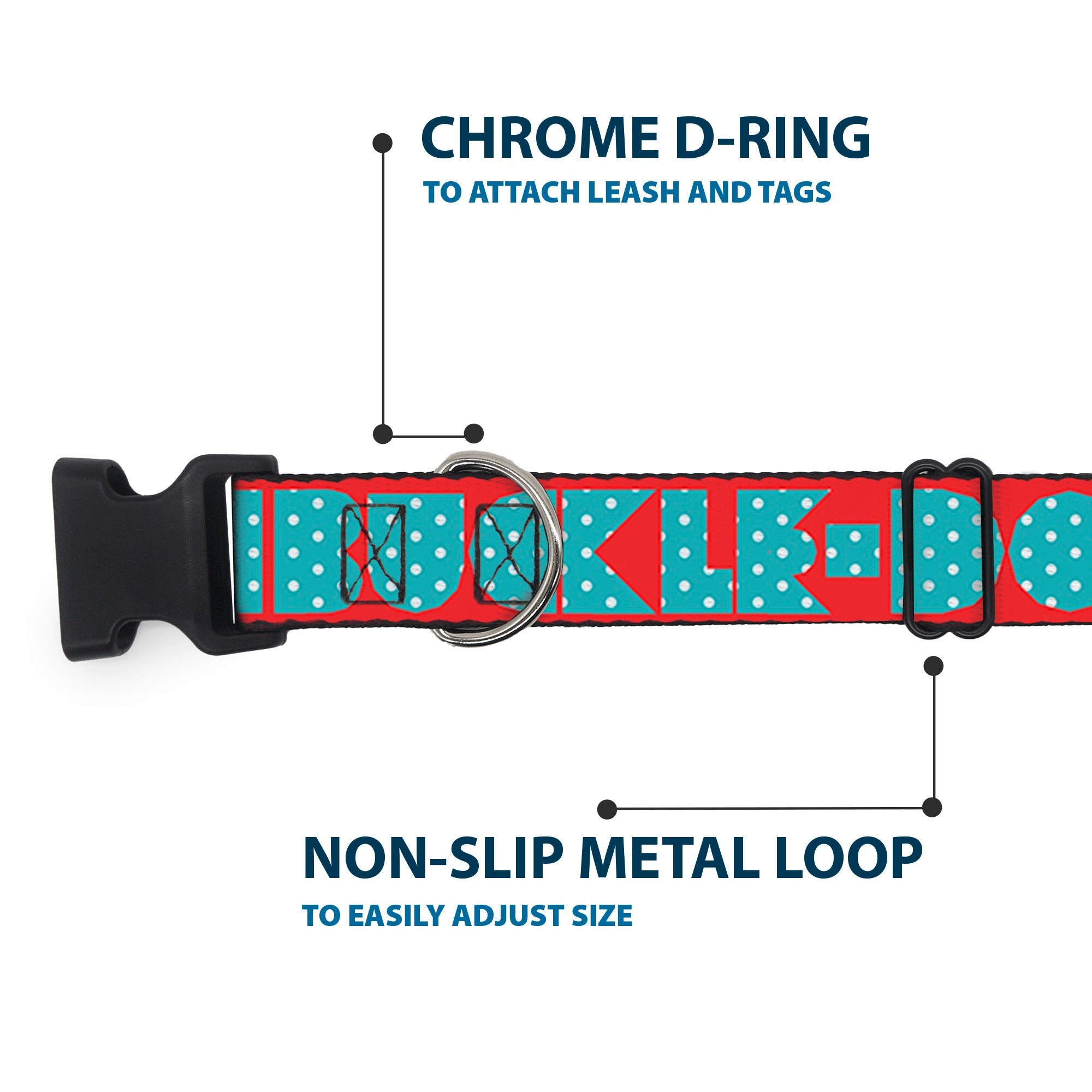 Plastic Clip Collar - BUCKLE-DOWN Shapes Red/Dot Turquoise/White