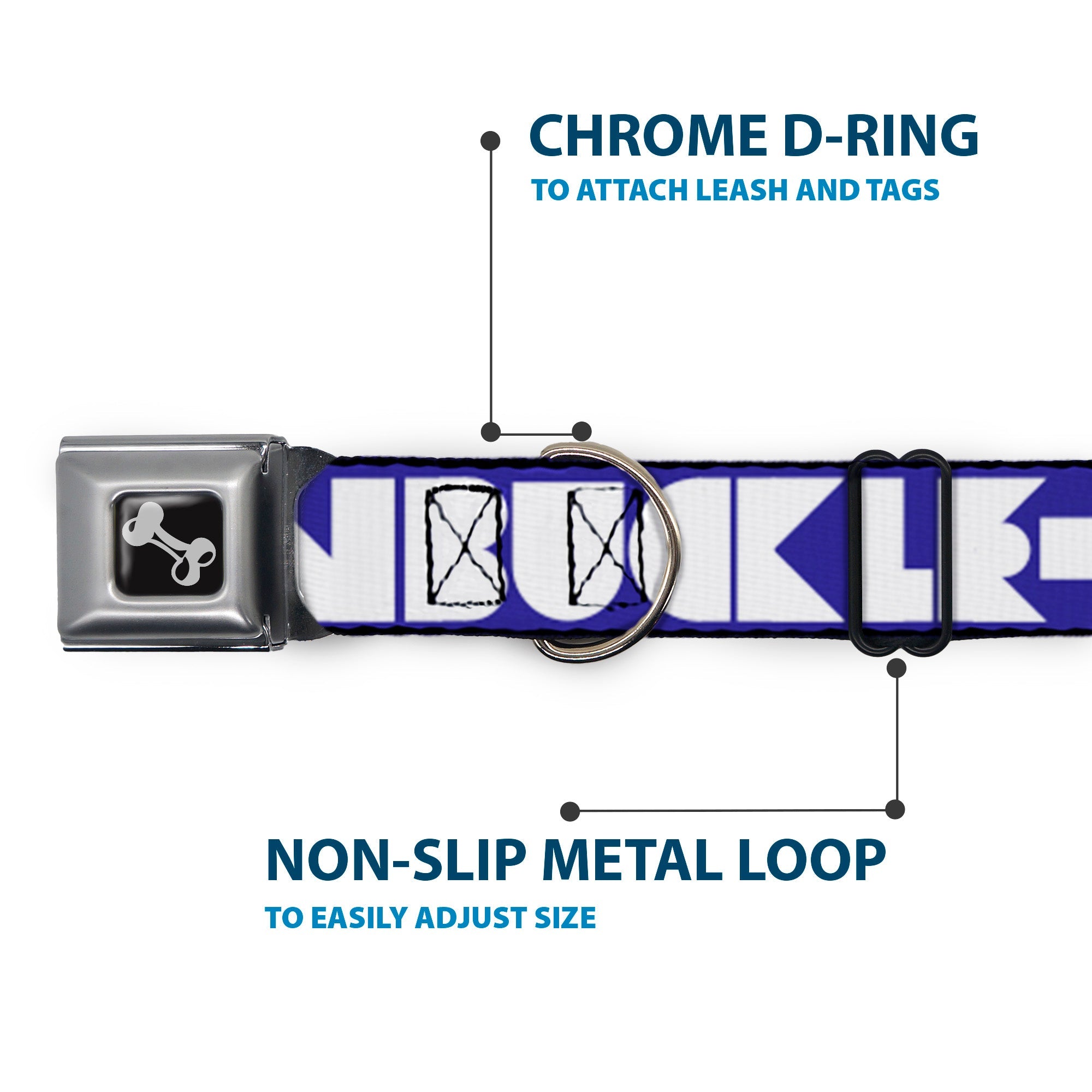 Dog Bone Seatbelt Buckle Collar - BUCKLE-DOWN Shapes Blue/White