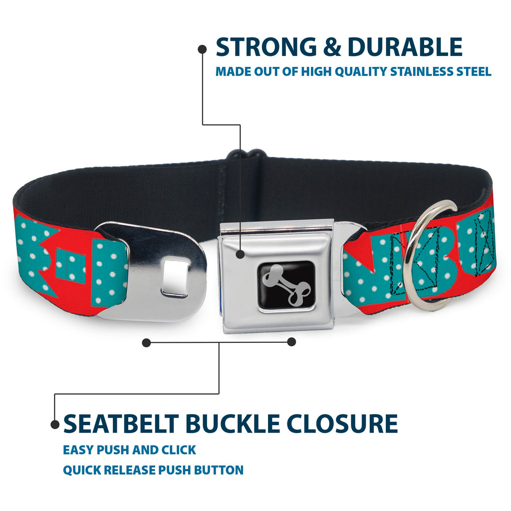 Dog Bone Seatbelt Buckle Collar - BUCKLE-DOWN Shapes Red/Dot Turquoise/White