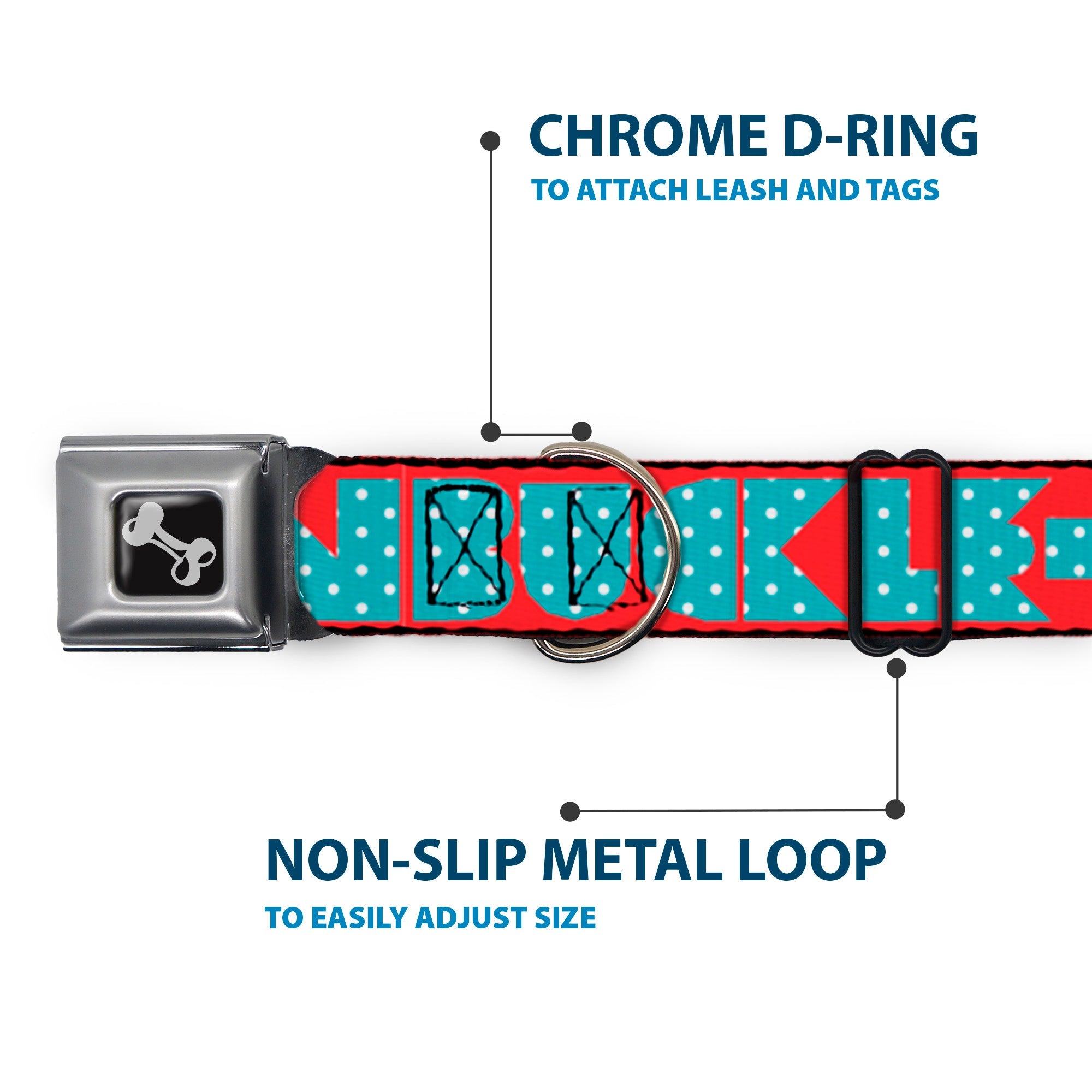 Dog Bone Seatbelt Buckle Collar - BUCKLE-DOWN Shapes Red/Dot Turquoise/White