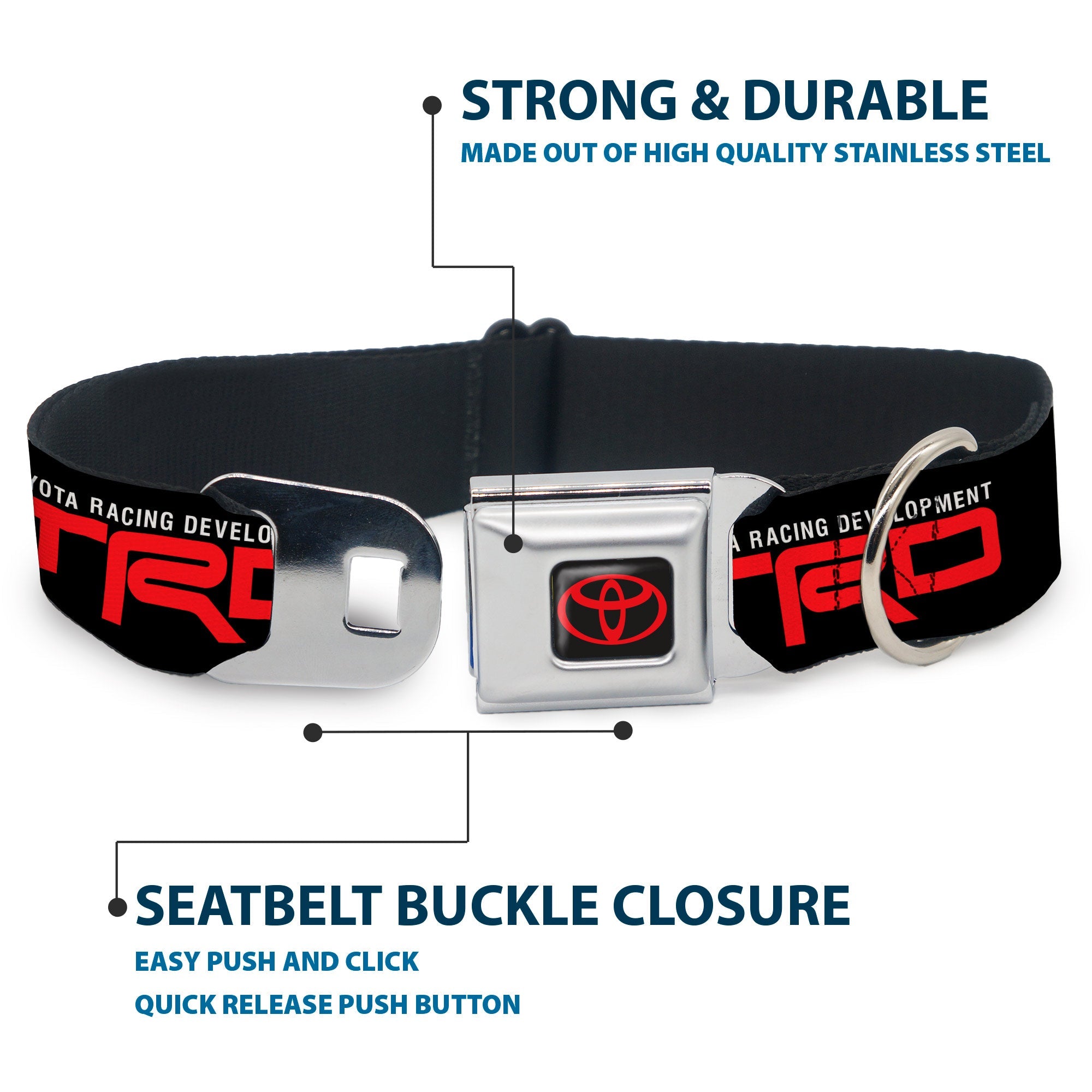Toyota Logo Full Color Black/Red Seatbelt Buckle Collar - TOYOTA RACING DEVELOPMENT TRD Logo Black/White/Red