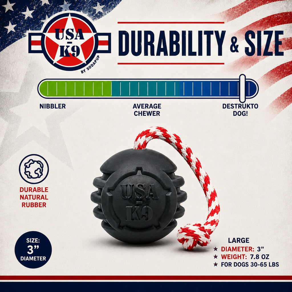 USA-K9 Magnum Stars and Stripes Rubber Dog Toy | K9 Handler Reward Toy | USA Made