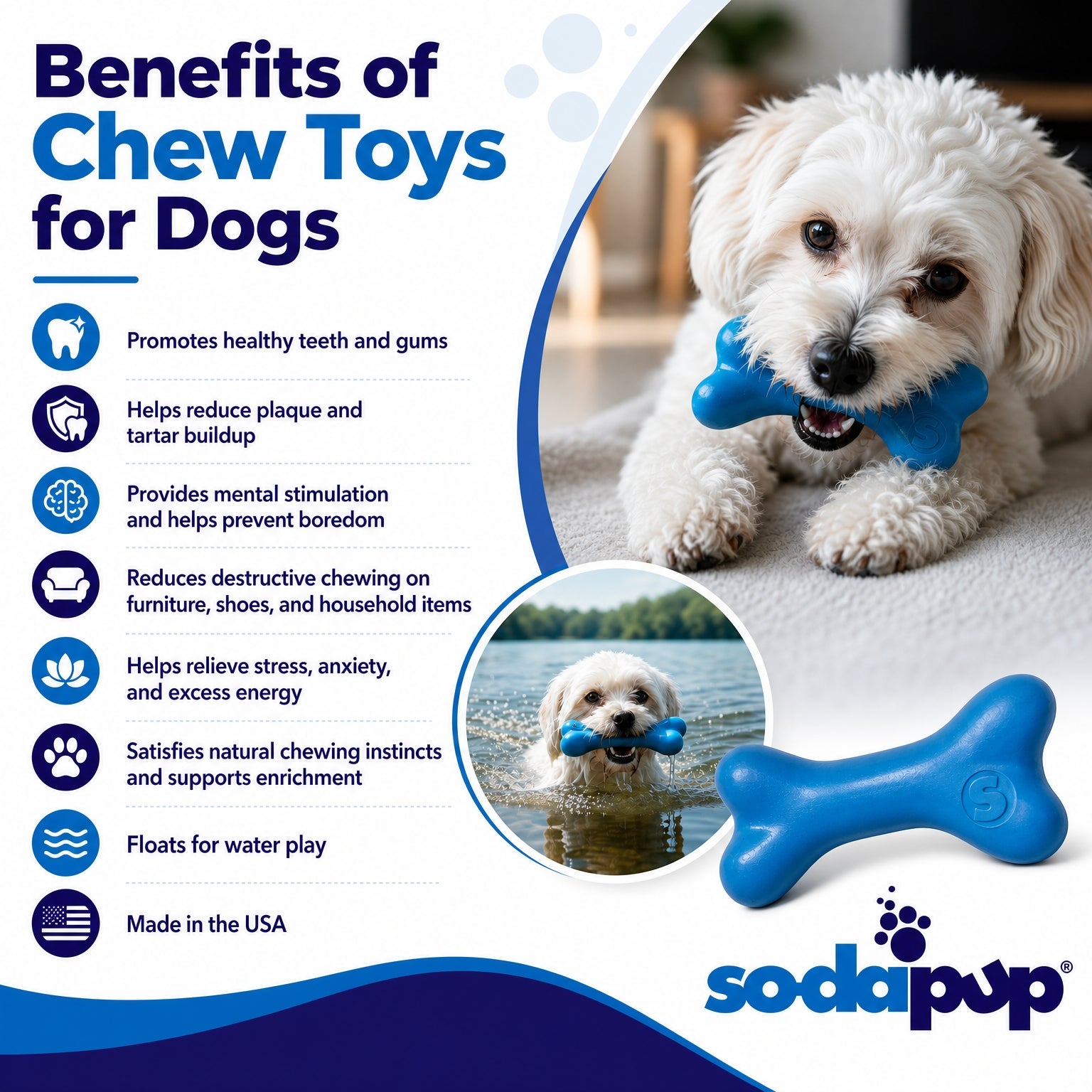 PUP-X Rubber Bone Dog Toy - Durable, Floats, Chew Toy for Large Dogs | USA