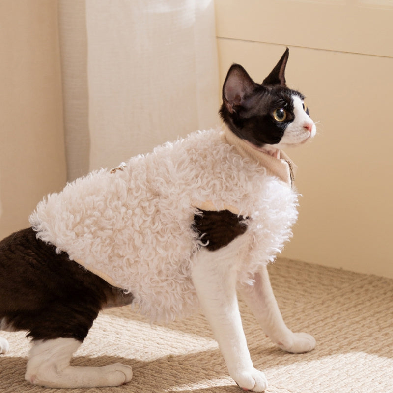 The Fluffy Sheep Wool Pet Vest, The Cute Panda Badge And The Warm Winter Coat Are For Small Cats And Dogs