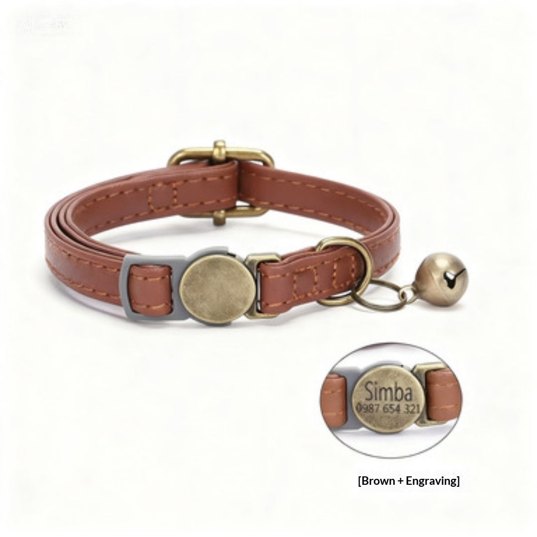 Retro Style Durable Leather Cat Pet Collar