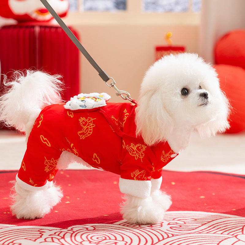 Autumn And Winter Dog New Year's Festive Tang Suits, Cat New Year's Clothing, Teddy Warm Four-legged Cotton Jackets, Pet Dog Clothes
