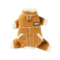 Hipipet Suede Pet Jumpsuit With Sherpa Lining, Warm 4-Leg Dog Coat With Leash Ring & Pockets For Winter