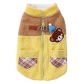 Cute Bear Embroidered Pet Fleece Jacket With Plaid Pockets, Warm Zippered Dog Coat With Leash Ring For Small Dogs