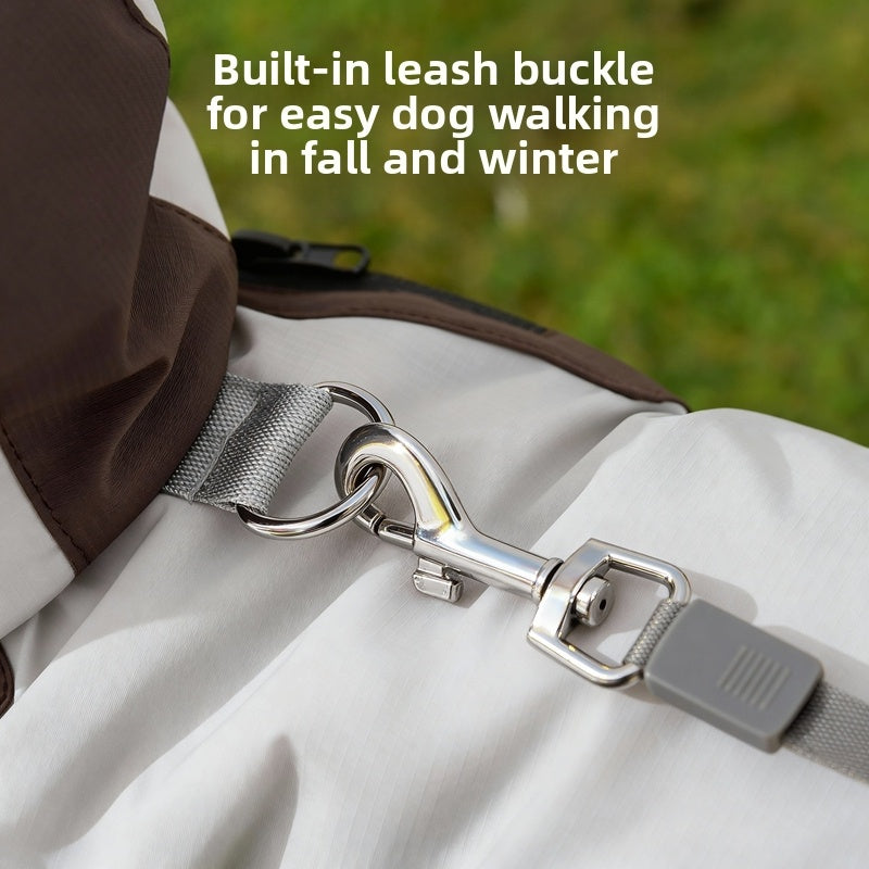 Waterproof Dog Outdoor Jacket With Hood & Multiple Pockets, Reflective Pet Hiking Coat With Leash Ring