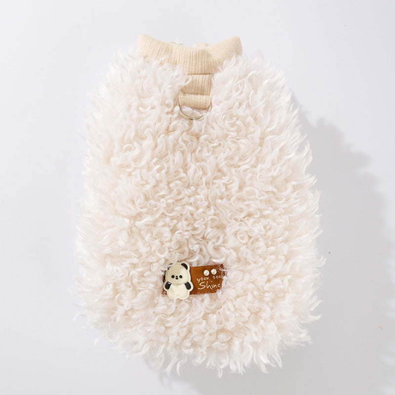 The Fluffy Sheep Wool Pet Vest, The Cute Panda Badge And The Warm Winter Coat Are For Small Cats And Dogs