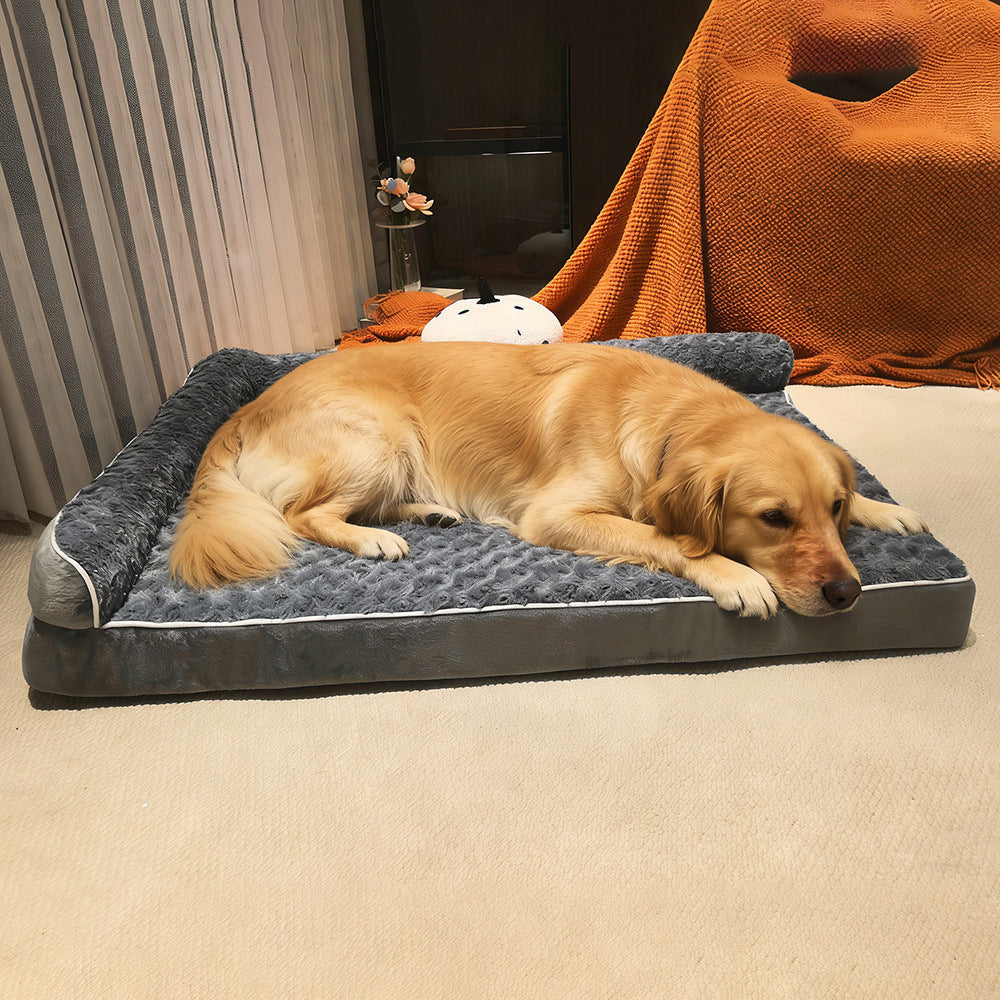 Removable And Washable L-Shaped Pet Sofa Dog Bed With Sponge Padding And Rose Velvet For Warmth