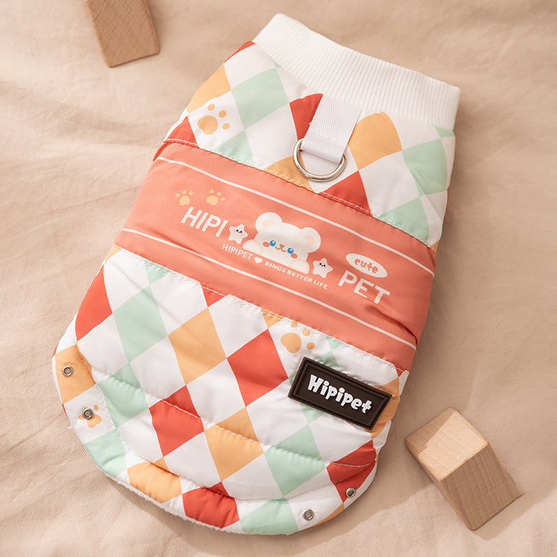 Thick And Warm Two-legged Cotton-padded Clothes For Cats In Autumn And Winter, Fully Printed Retro And Traceable Vests. Dog Pet Clothing