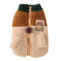 Wake Me In The Spring Squirrel Patch Pet Fleece Jacket, Color-Block Dog Coat With Leash Ring  Pockets