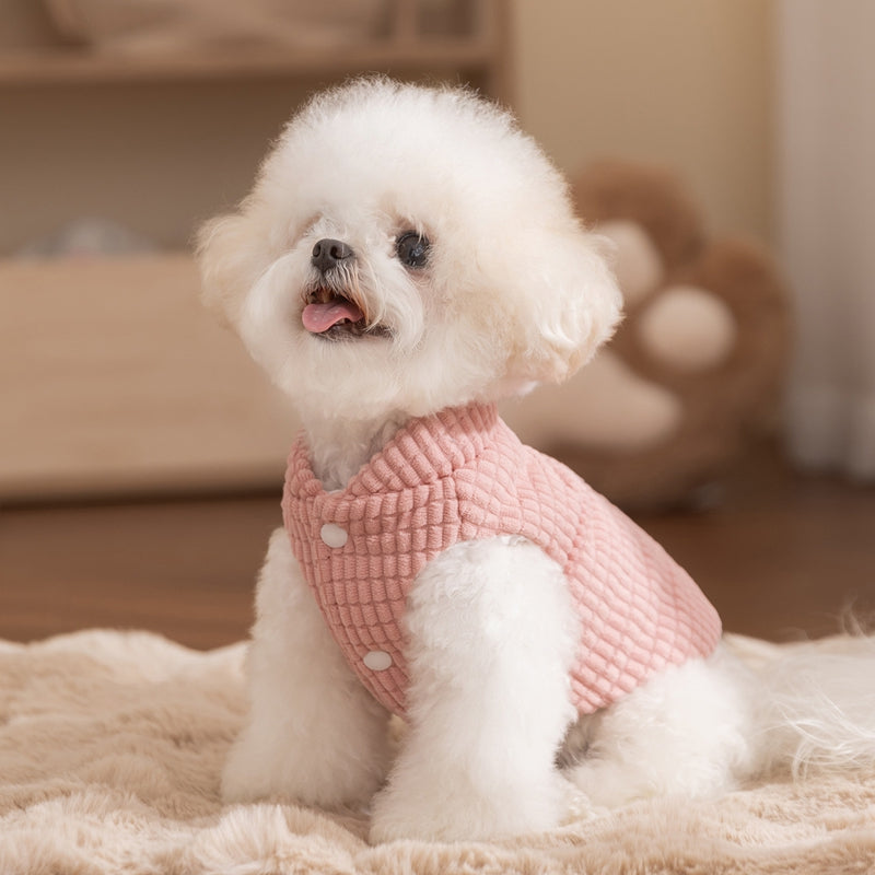 Thick And Warm Dog Clothes For Autumn And Winter, Small And Medium-sized Dog Teddy Bichon, Checked Corduroy Vest, Pet Cotton Coat